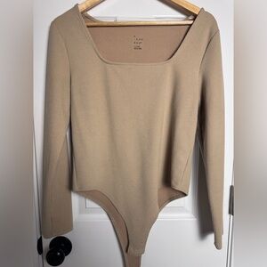 A New Day Women's Beige Ribbed Bodysuit